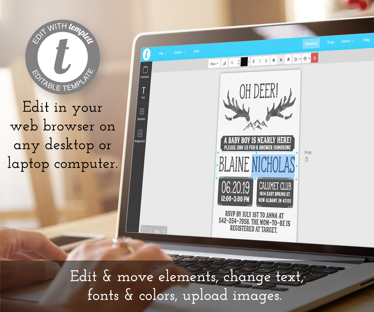 Oh Deer Rustic Baby Shower Invitation editing