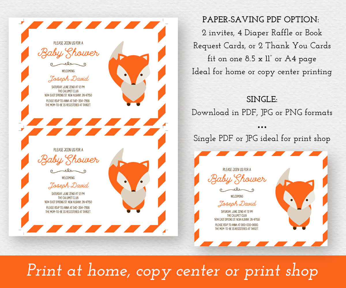 Fox Baby Shower Invitation editable template