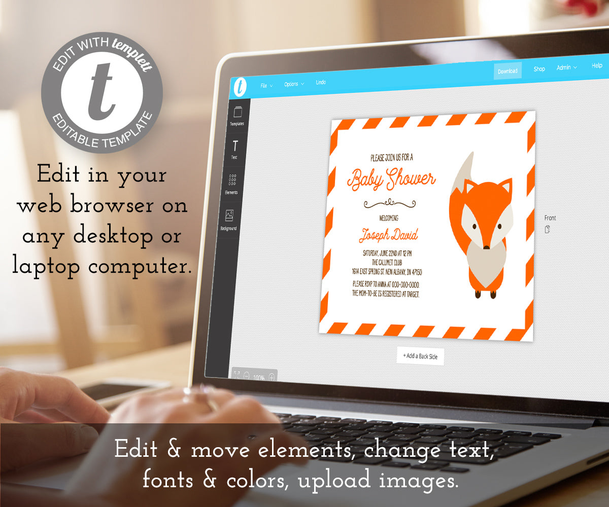 Fox Baby Shower Invitation editable template