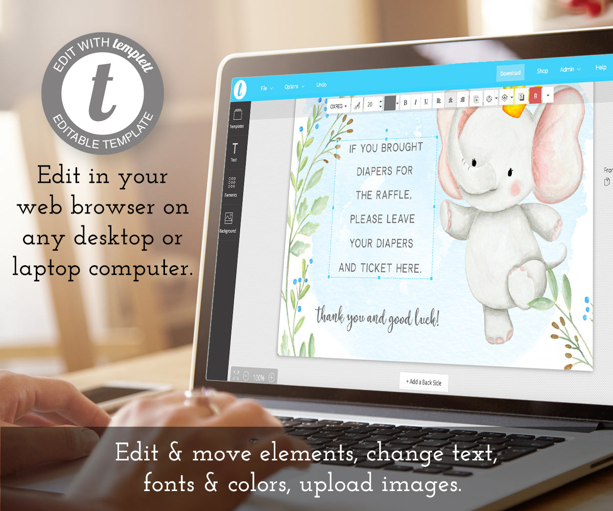 Edit online, baby elephant diaper raffle sign
