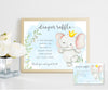 diaper raffle sign and raffle ticket, elephant baby shower game
