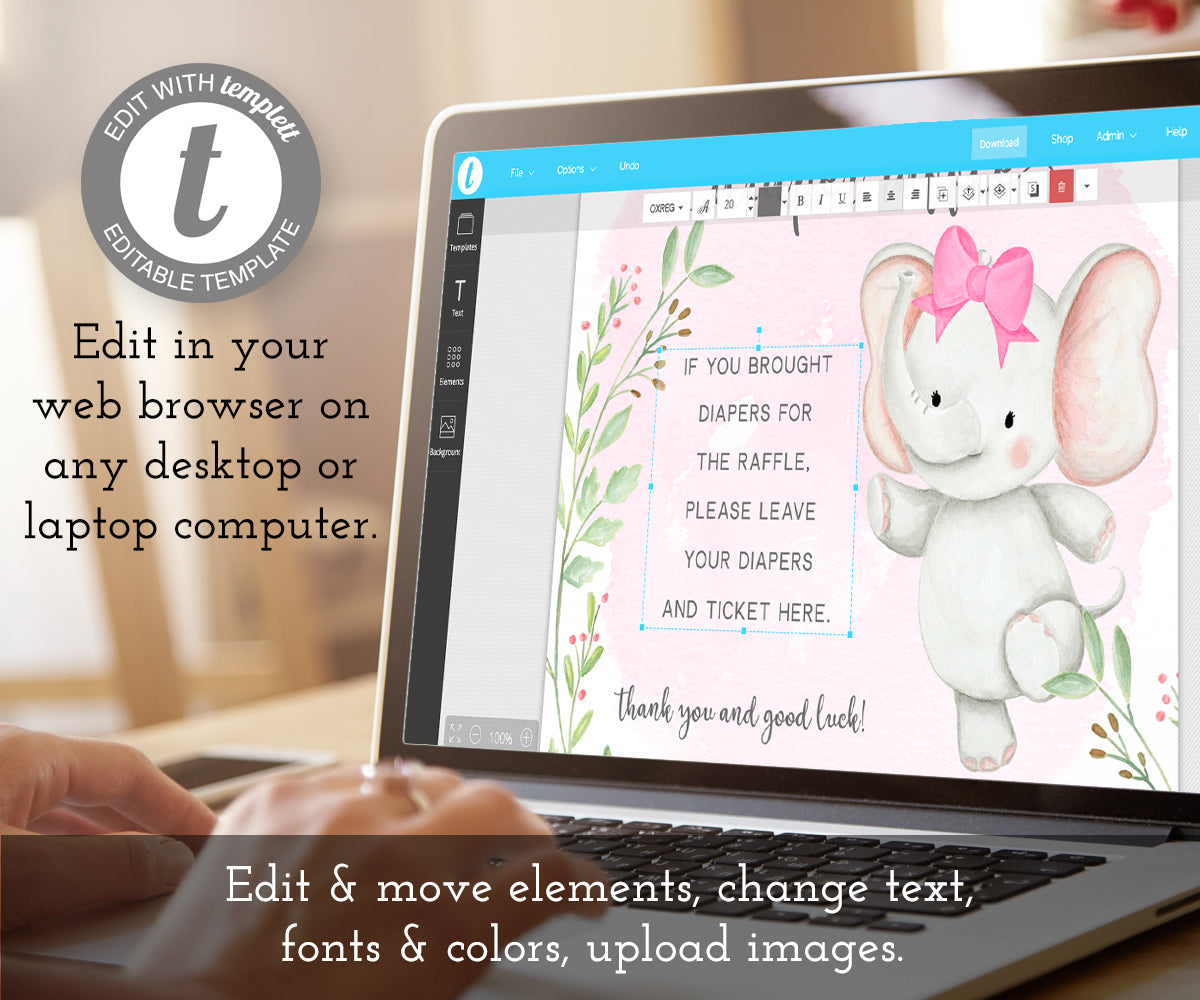 Edit elephant diaper raffle sign online at templett