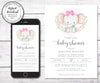 Virtual Baby Shower Invitation, Elephant Baby Shower, Girl Baby Shower, Long Distance Shower, Instant Download, Editable Template