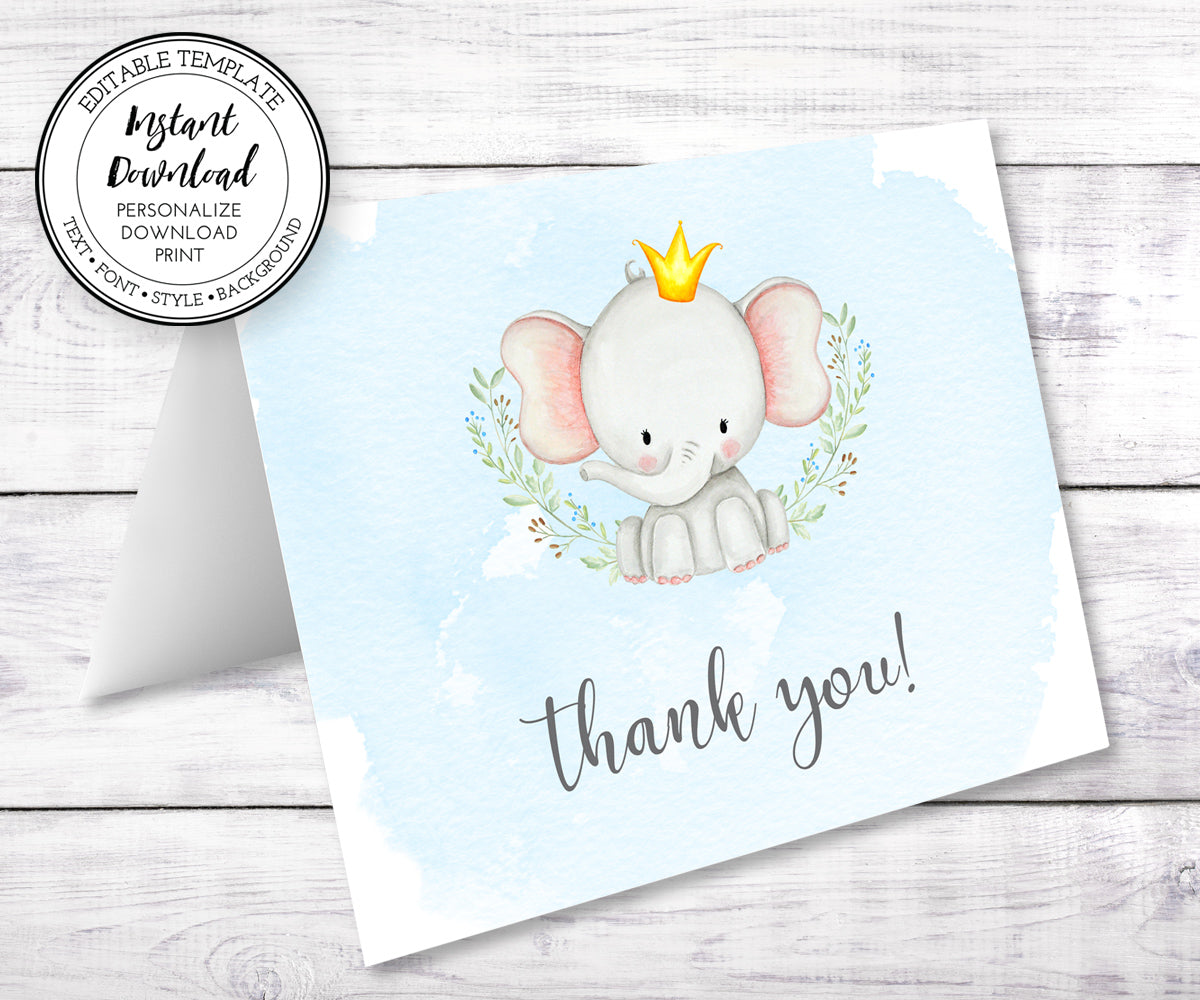 Baby Elephant baby shower thank you card template