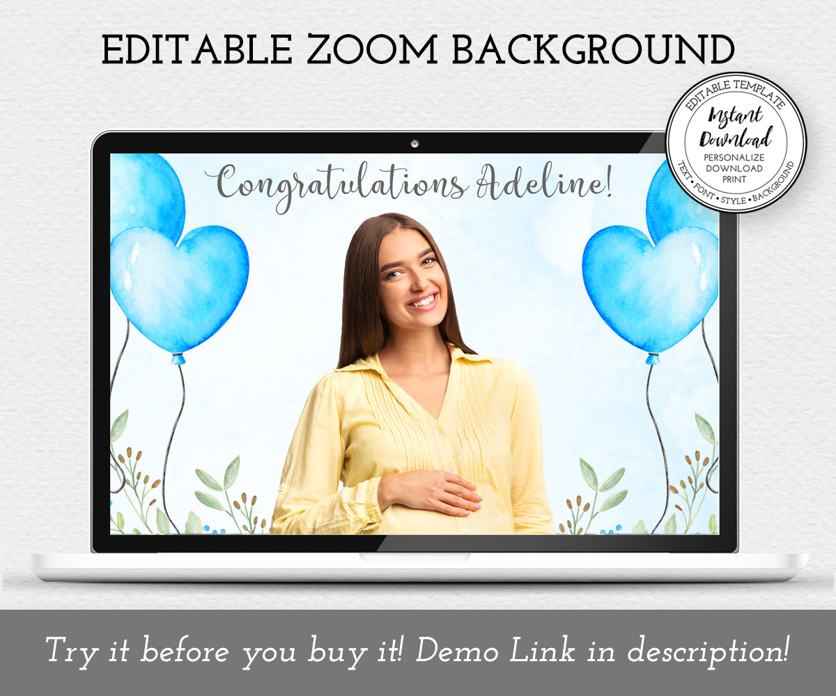 Baby Boy Elephant Virtual Baby Shower Zoom Background template