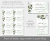Multiple greenery baby shower tags shown on a single 8.5 x11" sheet to save paper, single baby shower tags included, both landscape and portrait
