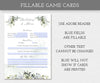 Greenery baby shower fillable game cards
