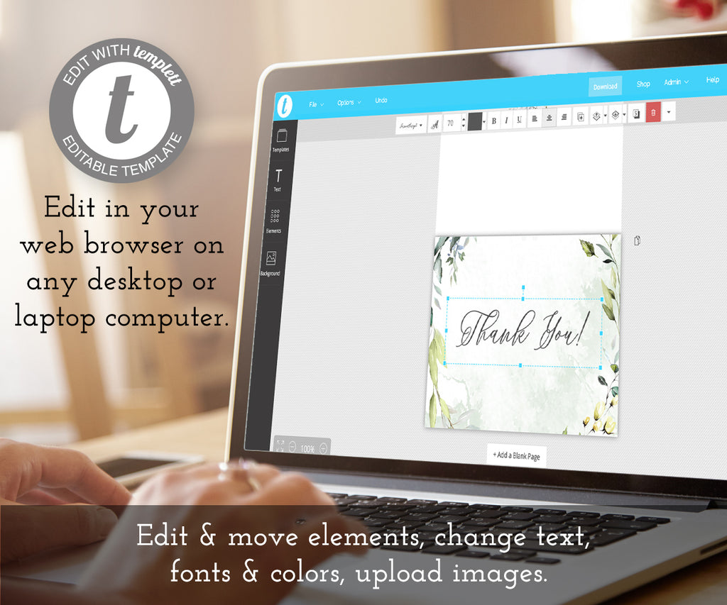 edit online at templett, greenery thank you card template