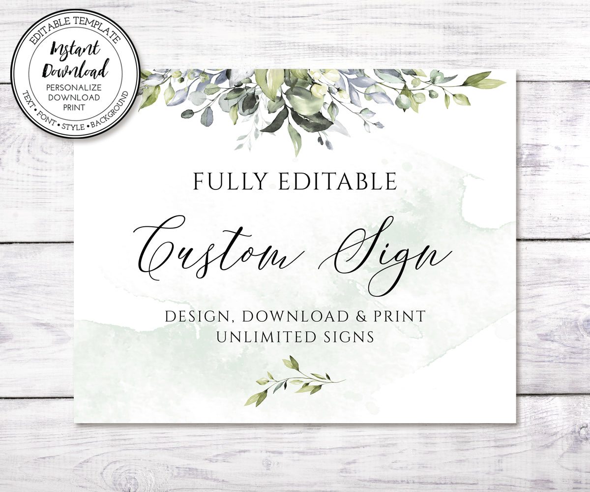 10 x 8&quot; landscape, greenery baby shower custom sign editable template
