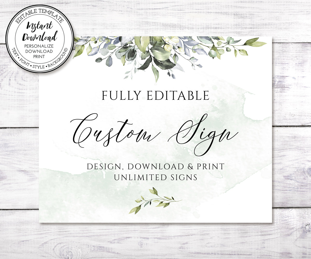 10 x 8" landscape, greenery baby shower custom sign editable template