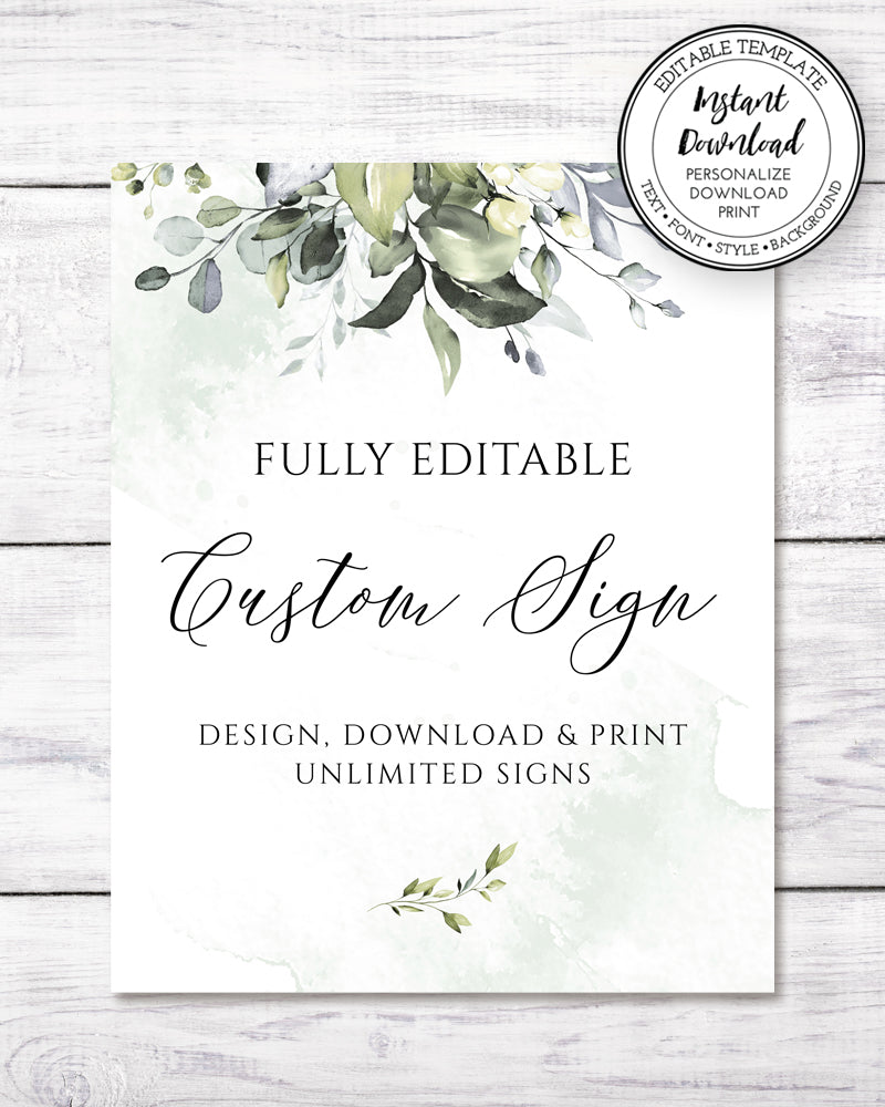 Greenery baby shower custom sign, 8 x 10 Editable template