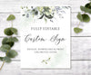 Greenery custom sign editable template to create unlimited baby shower signs, 8 x 10 inch portrait size