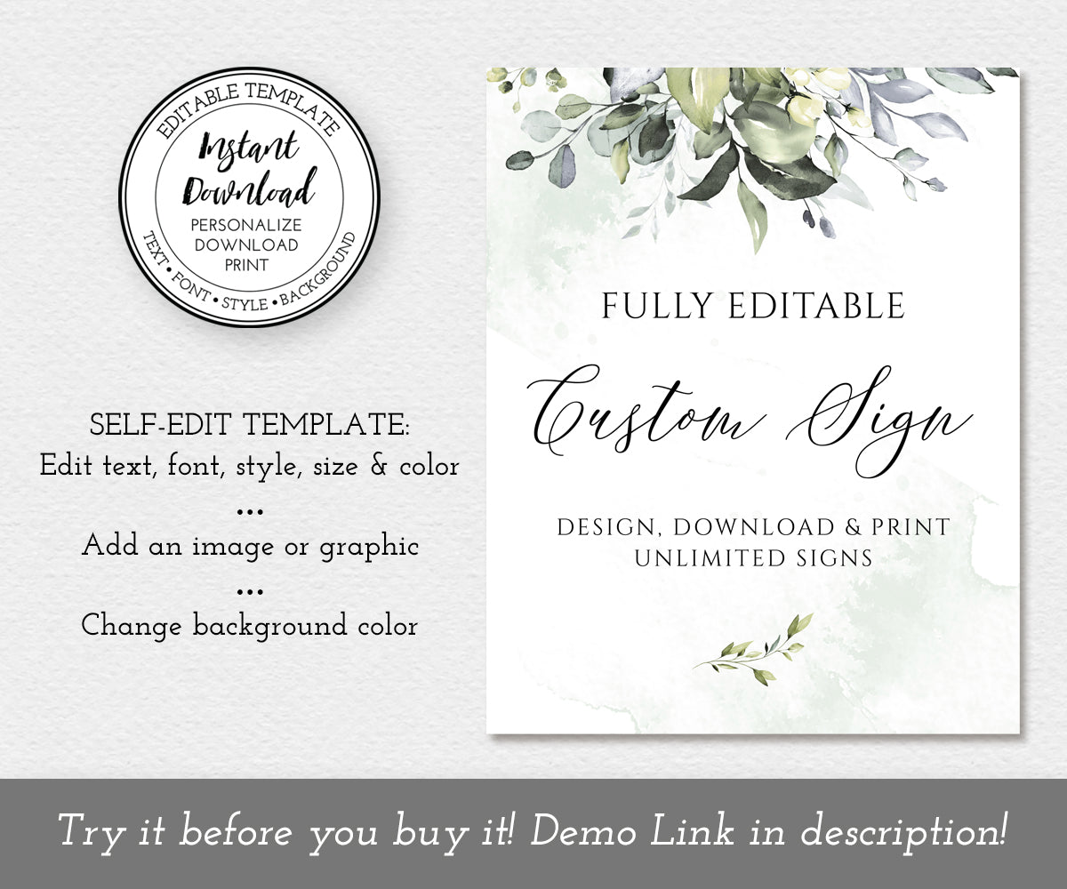 Greenery baby shower custom sign, 8 x 10 Editable template