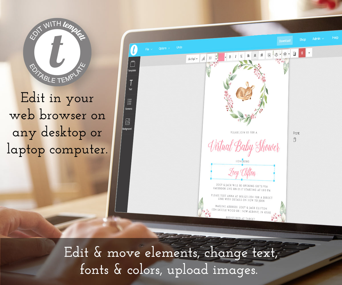 How To Edit, Deer Baby Shower Invitation, Editable Template, Virtual Baby Shower, Social Distancing Shower, Long Distance Shower, Instant Download