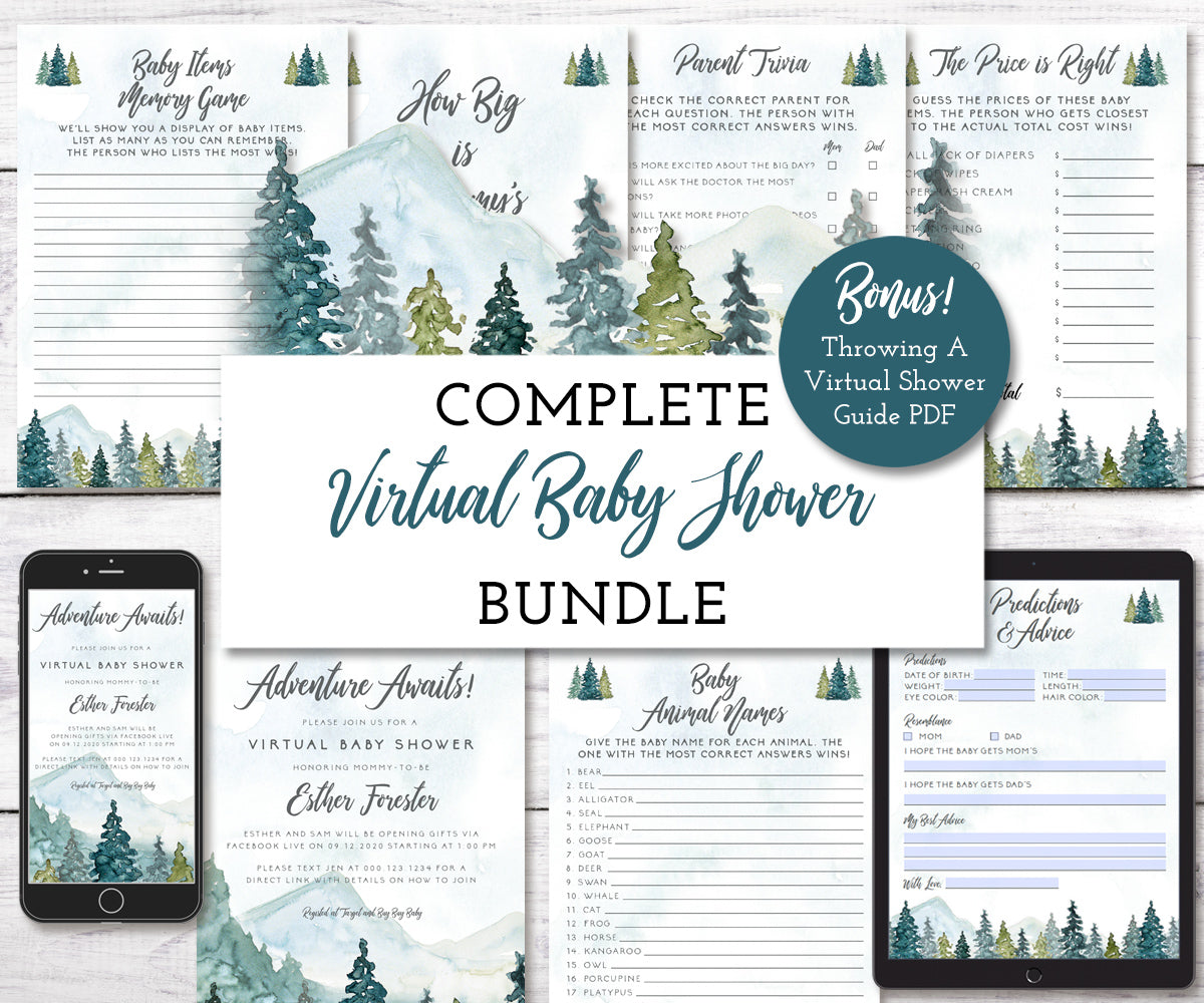 Complete Virtual Baby Shower Kit, Adventure Awaits