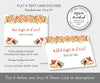 Flat and folded buffet food card, table tent with colorful flower border, mushrooms and acorns, editable text for woodland baby shower buffet or dessert table cards