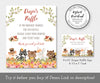 Woodland baby shower diaper raffle sign and card featuring adorable baby forest animal