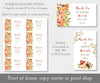 Woodland baby shower favor tags shown multiples on a single 8.5 x 11 sheet, single tags shown with woodland flowers and mushrooms and acorns