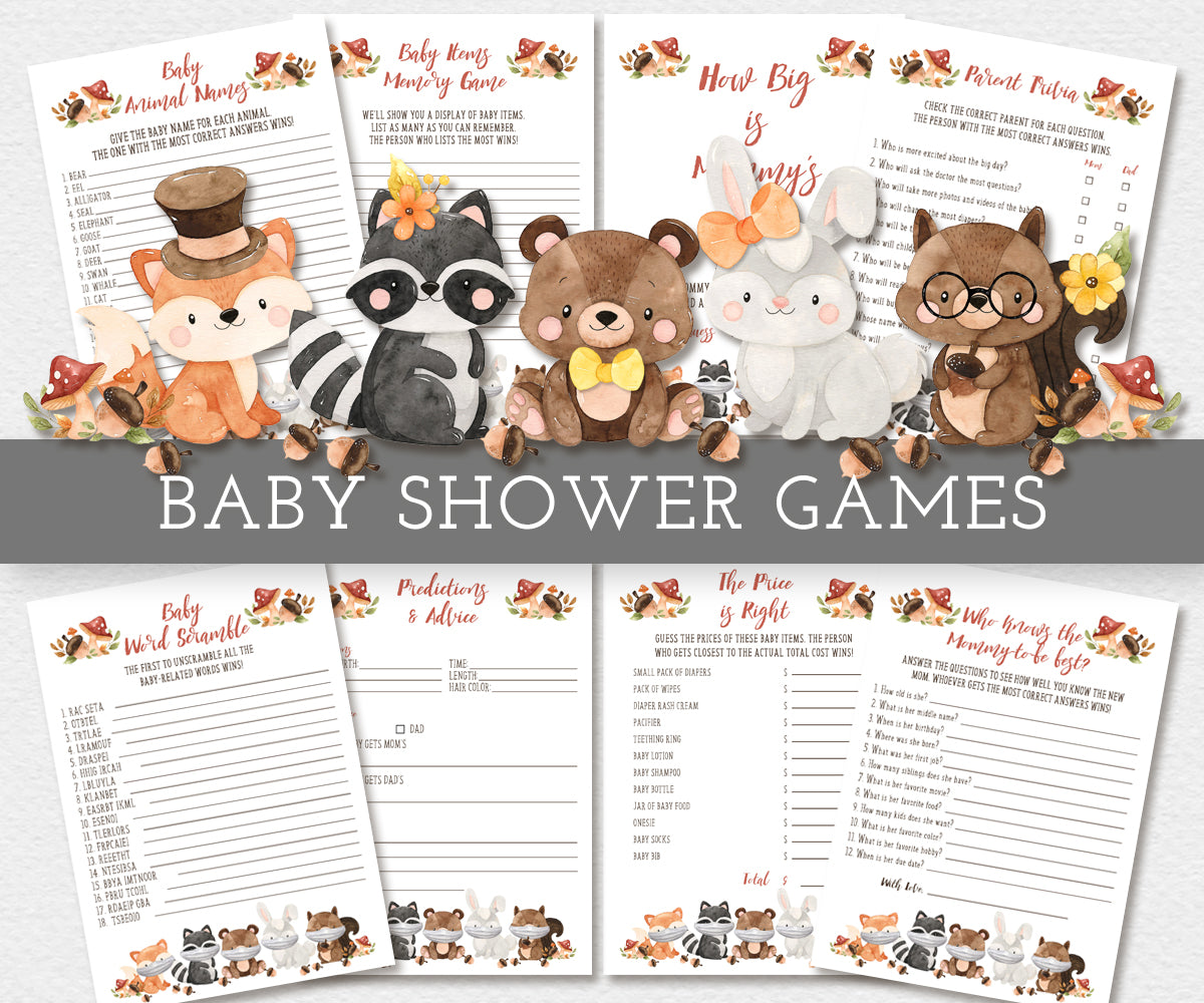 Woodland Baby Shower Games Bundle Woodland Baby (Instant Download
