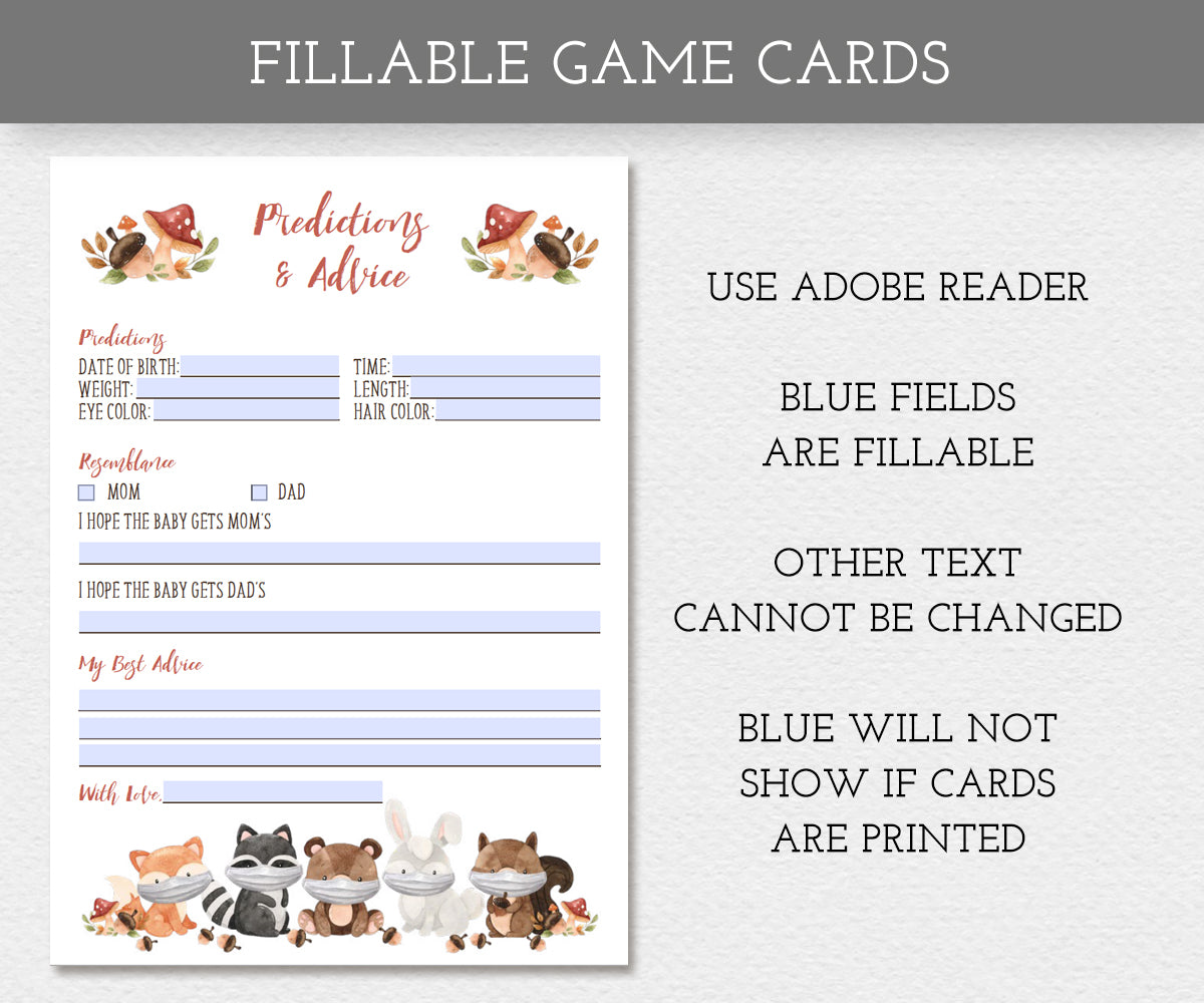 Fillable game card, Woodland baby shower games bundle features adorable baby forest animals