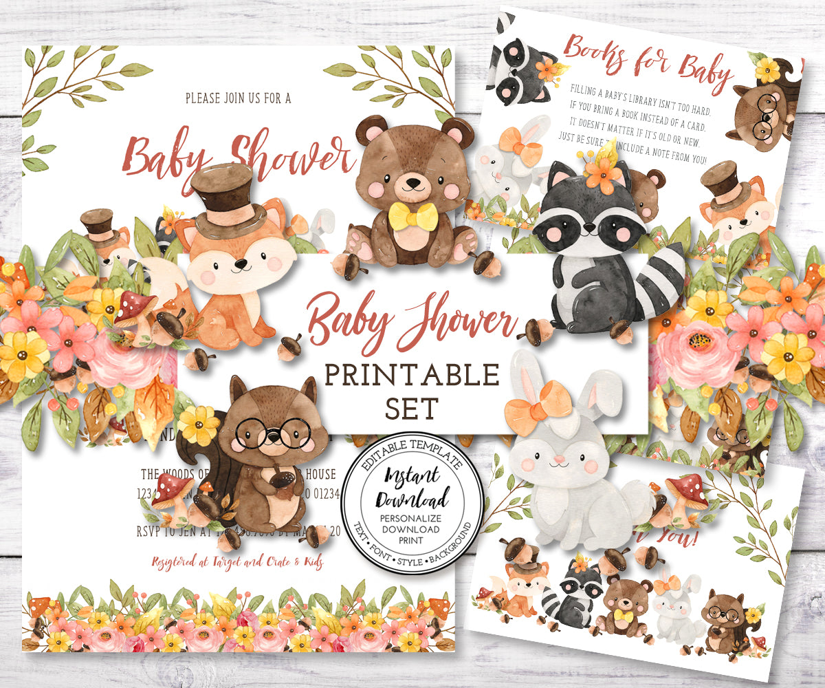 woodland-baby-shower-invitation-set-editable-templates-diaper-raffle-artful-life-designs for Diaper Invitation Template Free Printable Woodland Baby Shower Invitation Set, Editable Templates, Diaper Raffle - Artful Life Designs for Diaper Invitation Template Free Printable