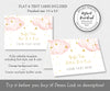Folded Tent buffet table food cards, pink clouds with gold stars and editable text for a girl baby shower, Flat buffet food card also shown with pink clouds and gold stars, finished size is 3.5 x 5