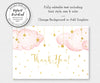 Twinkle twinkle little star girl baby shower thank you card with pink clouds and gold stars, Gold script text, Thank you card is an editable template