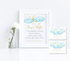 Twinkle twinkle little star diaper raffle sign and entry ticket, blue clouds, gold moon and stars, editable templates from Artful Life Designs