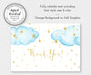 Twinkle twinkle little star baby shower thank you card, blue clouds with gold stars editable template.