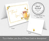 Bee baby shower thank you note card with honey bees, honey jar and yellow flowers, shown front and back folded