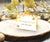 Folded buffet food card with honeycomb and bees for a baby shower or gender reveal