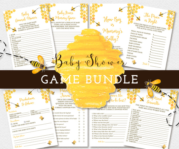 Bee Baby Shower Game Bundle Eight Game Set