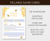 Bee Baby shower fillable Game card