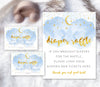 Diaper raffle sign and tickets with blue smoke, gold moon and stars for a boy baby shower from Artful Life Designs