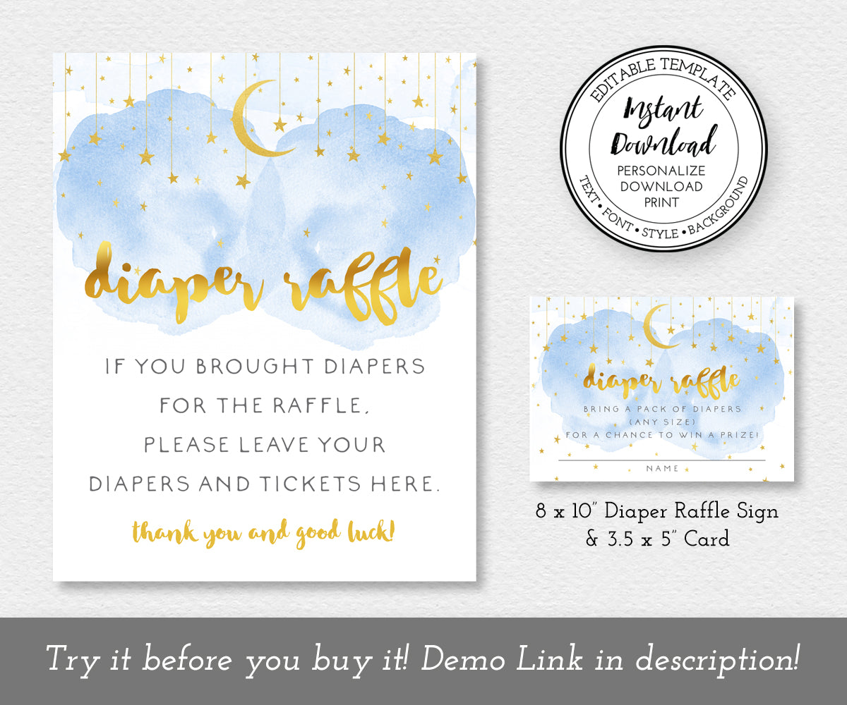 Diaper Raffle Sign and Ticket, Boy Baby Shower Games, Blue Smoke, Gold - Artful Life Designs diaper-raffle-sign-and-ticket-boy-baby-shower-games-blue-smoke-gold-artful-life-designs