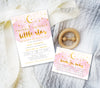twinkle twinkle little stars baby shower invitation and books for baby card with pink smoke, gold moon and stars