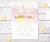 twinkle twinkle little star baby shower invitation from Artful Life Designs. Invitation has pink smoke with gold moon and stars