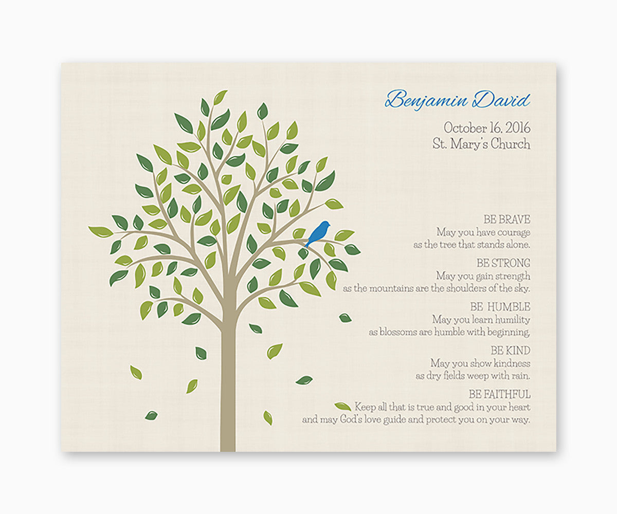 Baby Bird in Tree Baptism or Christening Personalized Wall Art