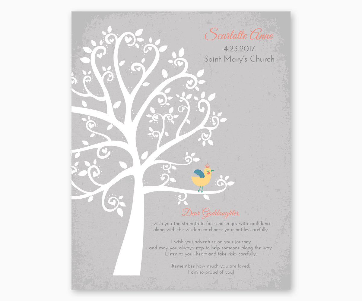 Personalized Baptism Tree Gift Print for Goddaughter
