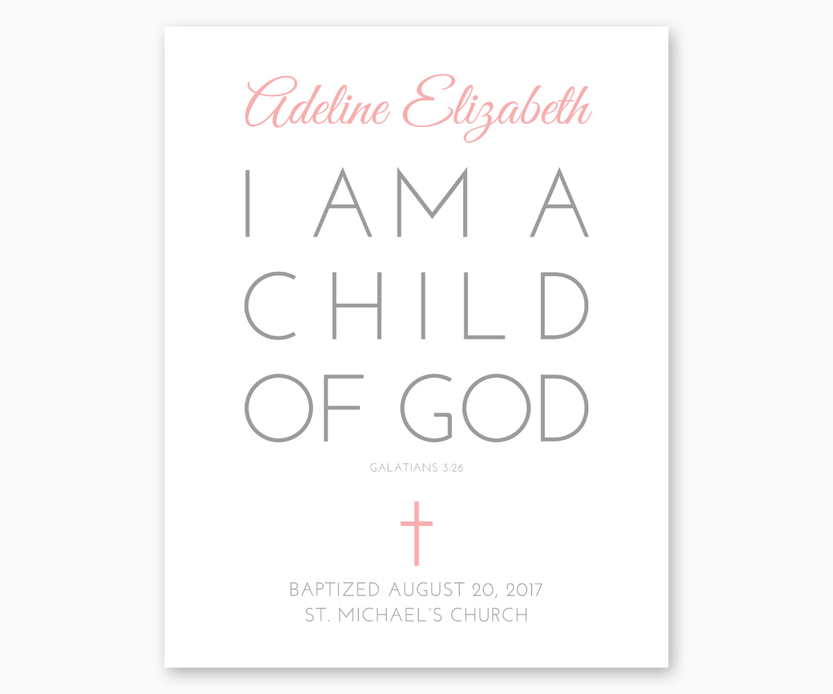 Personalized Baptism Print I Am A Child Of God Galatians 3:26