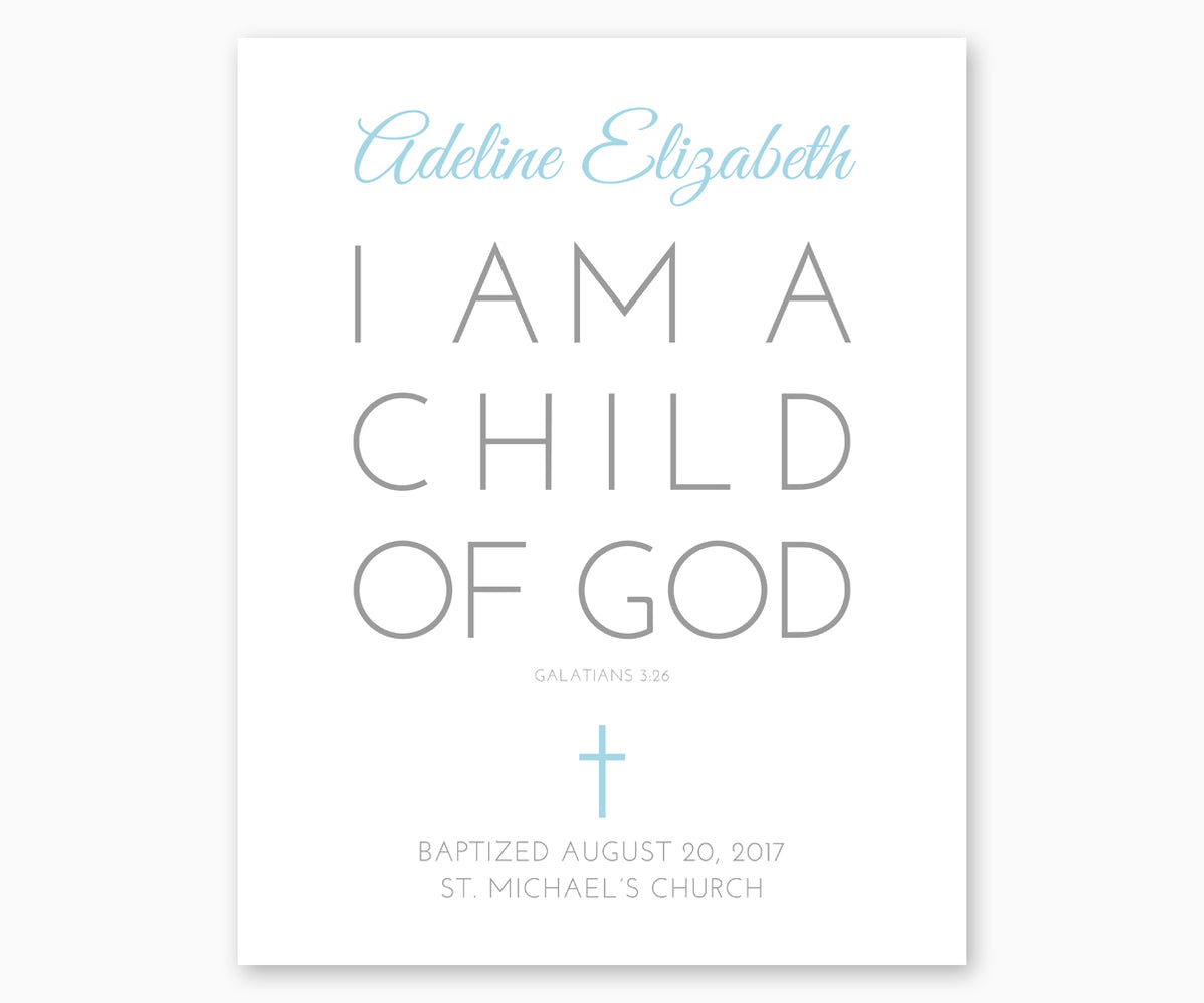 Personalized Baptism Print I Am A Child Of God Galatians 326 Artful