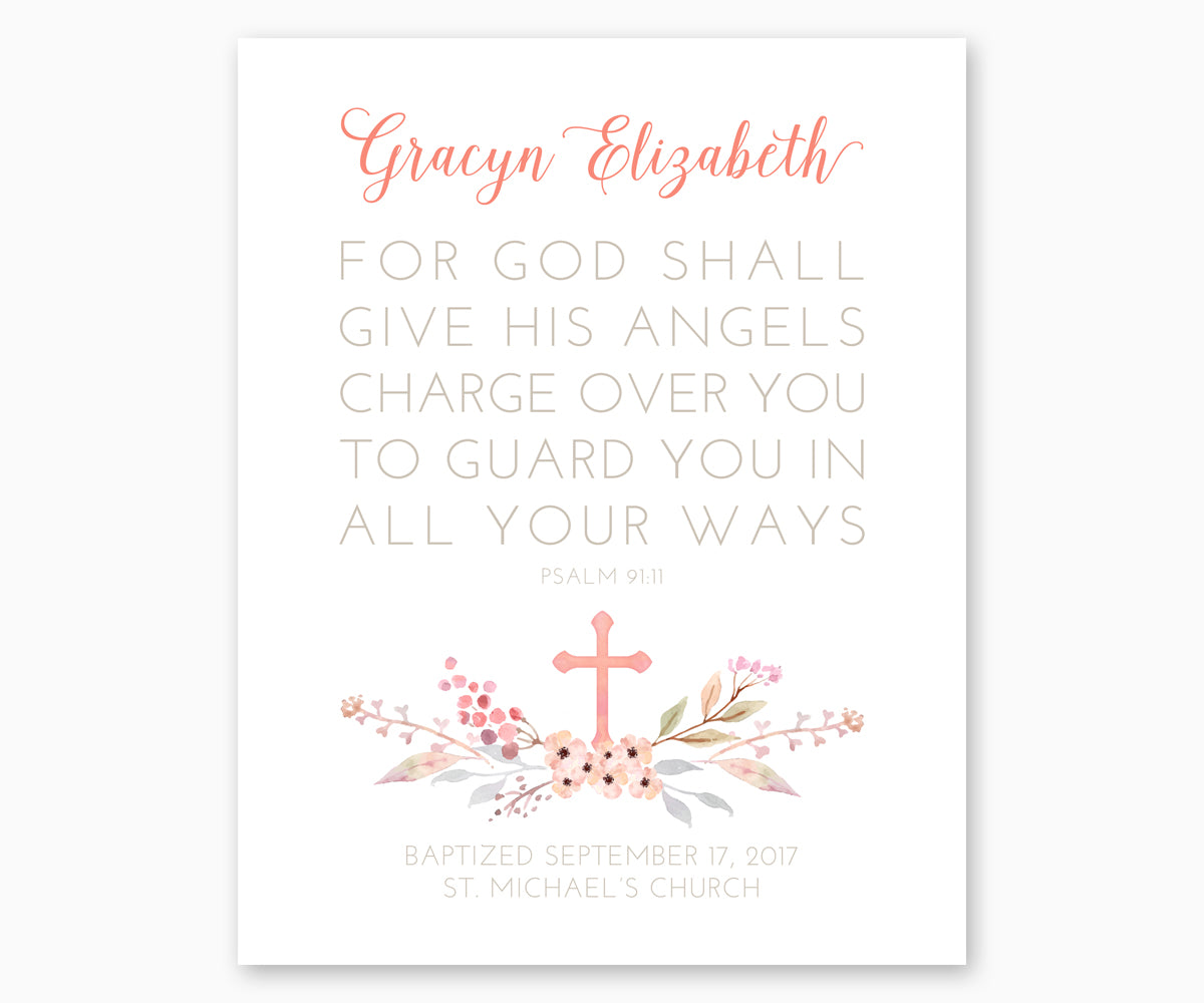Personalized Baptism Gift Print Psalm 91:11 For God Shall Give His Angels Charge Over You