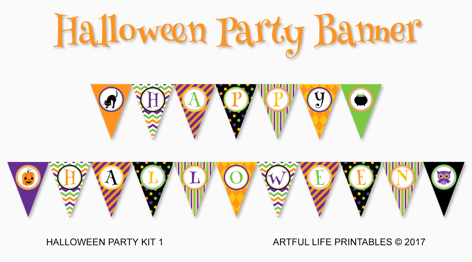 Digital Instant Download Halloween Pennant Banner, Halloween Party Banner