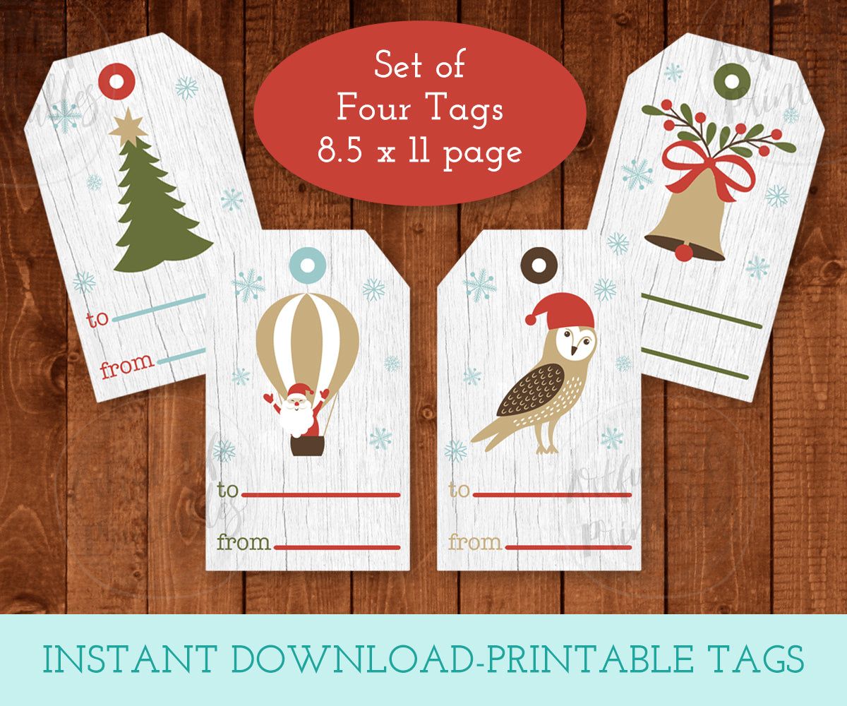 Christmas Gift Tag Printable, Vertical Tags, Instant Download - Artful Life Designs for Free Christmas Tags Printable Templates