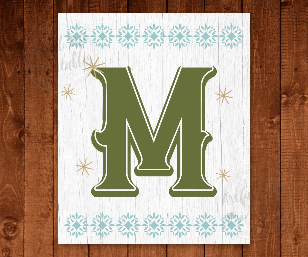 Christmas Printable Banner, Letter M Christmas Pennant.