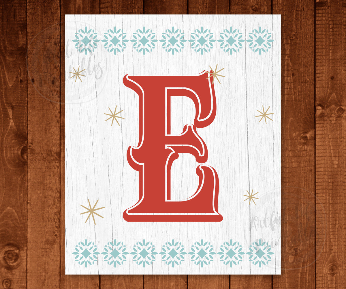 Christmas Printable Banner, Letter E Christmas Pennant.
