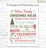 Christmas Rules Family Name Sign embossed text on white background