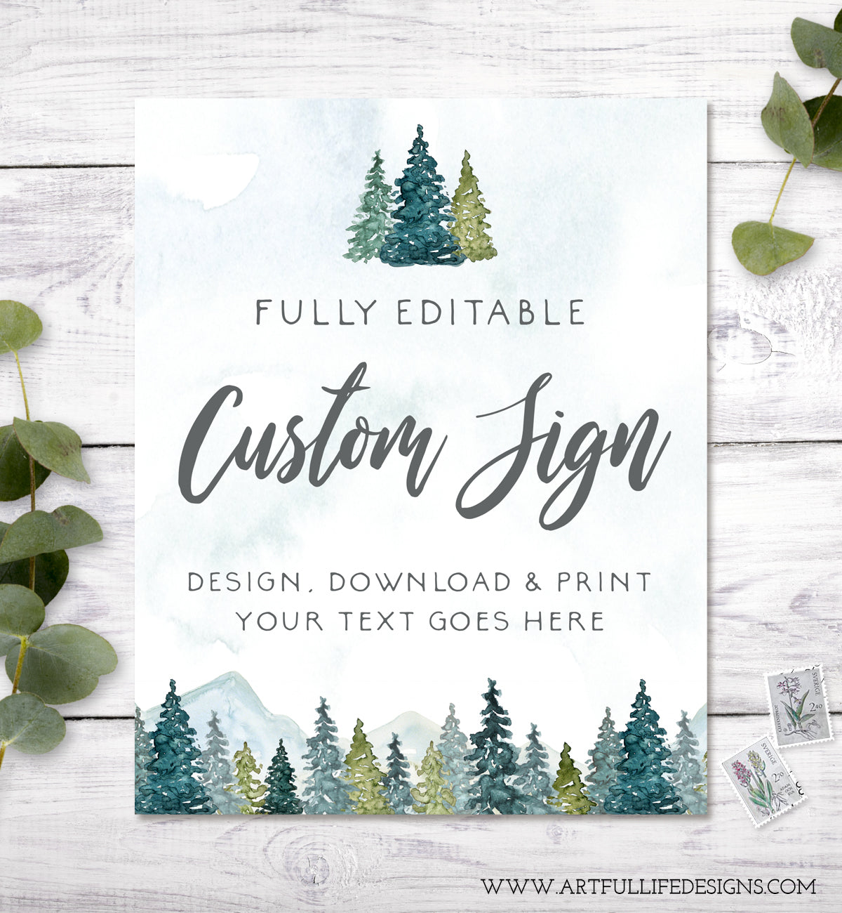 Mountains Pines custom sign, 8 x 10