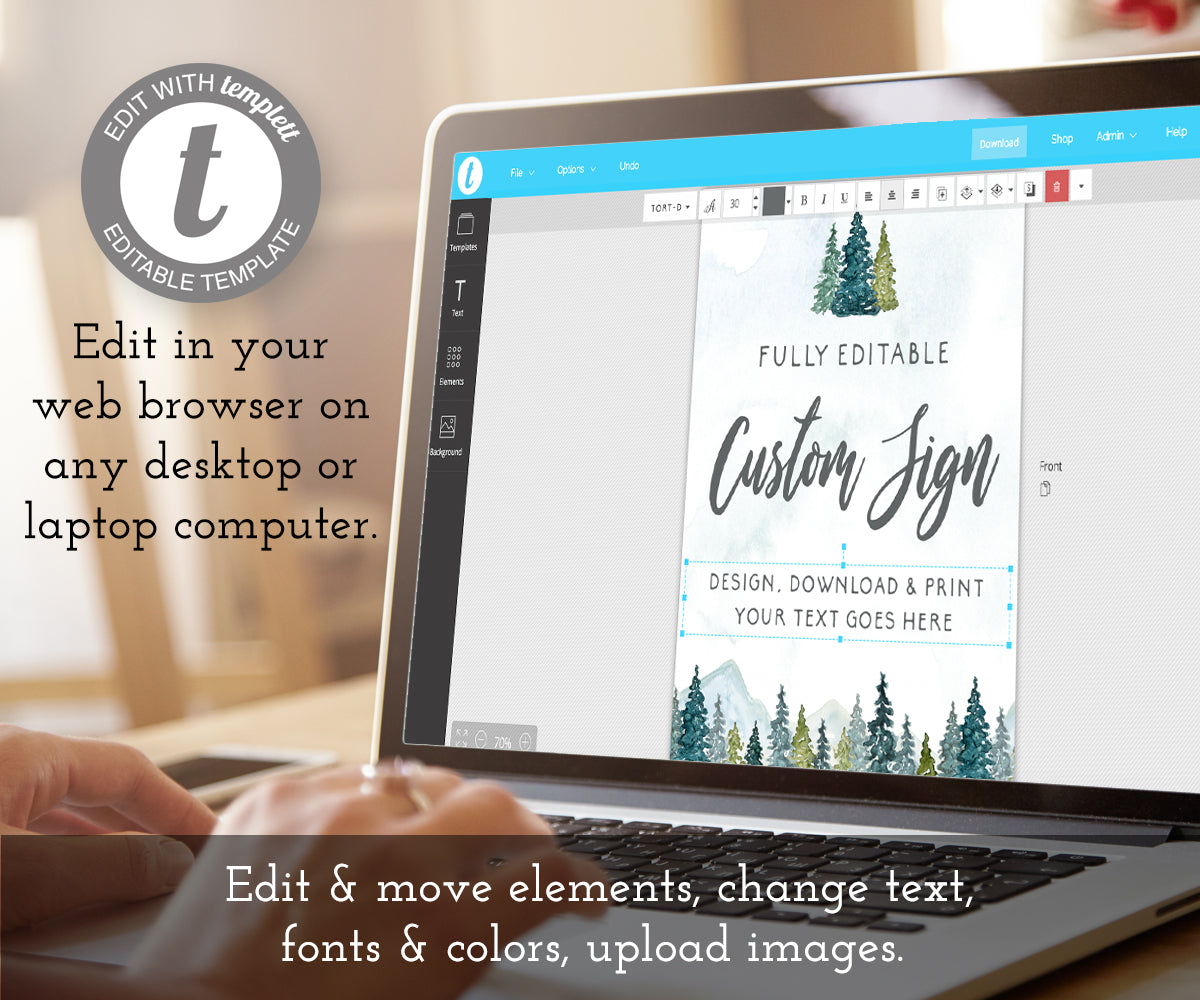 Edit online at templett, 8 x 10 mountains pines custom sign template