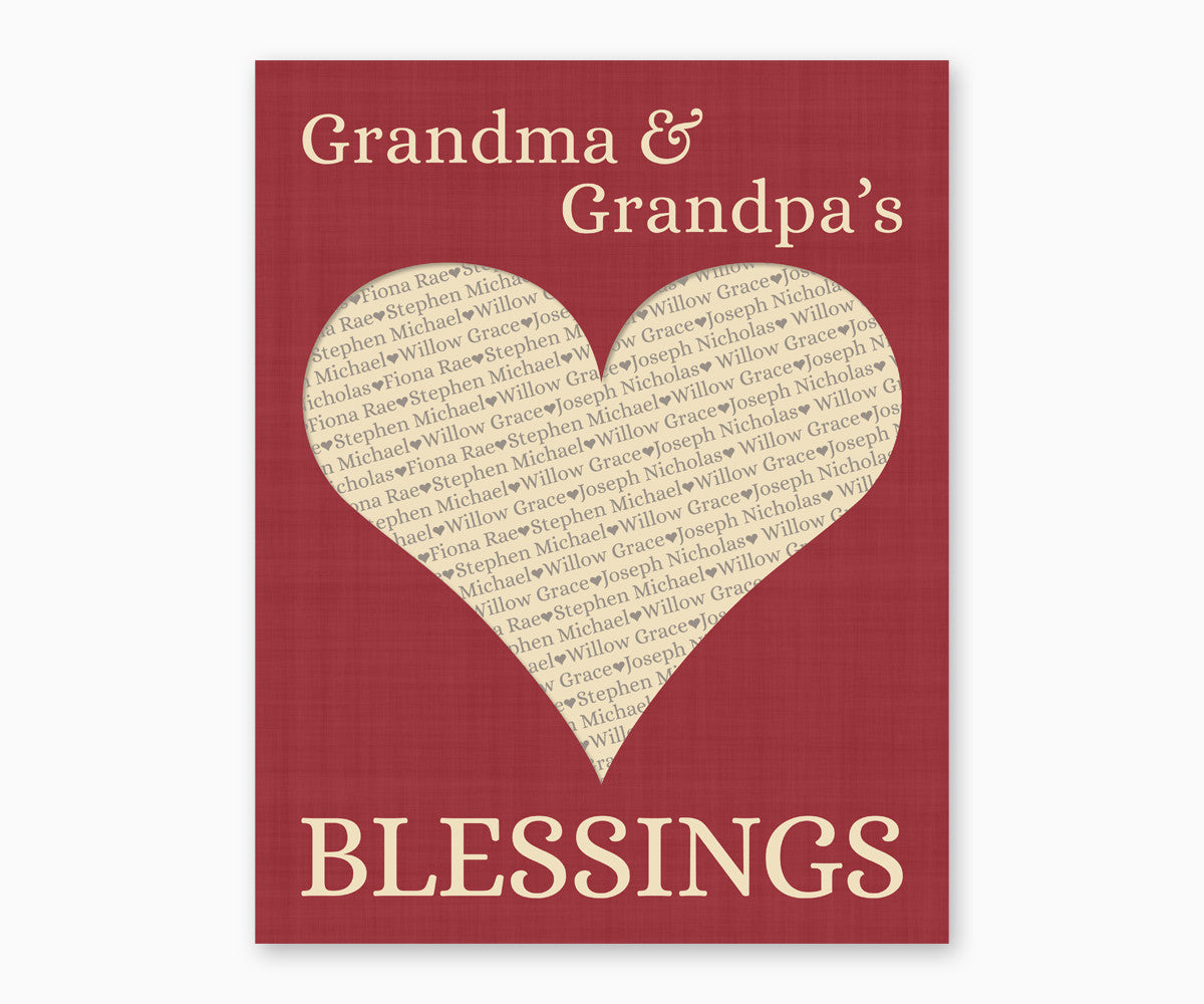Grandma and Grandpa's Blessings, Heart Wall Art, red